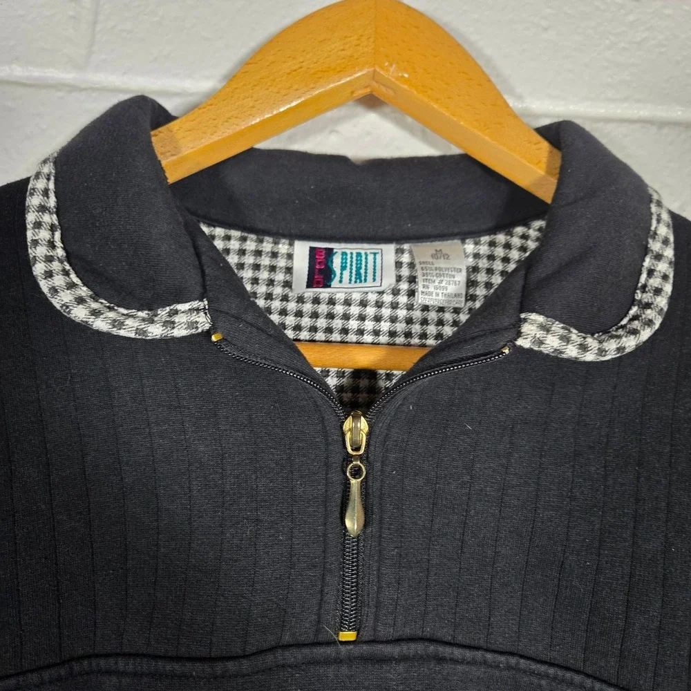 Vtg 90s 1/4 Zip Peter Pan Collar Gingham Granny Cottage Sweatshirt Medium‎ 10 12